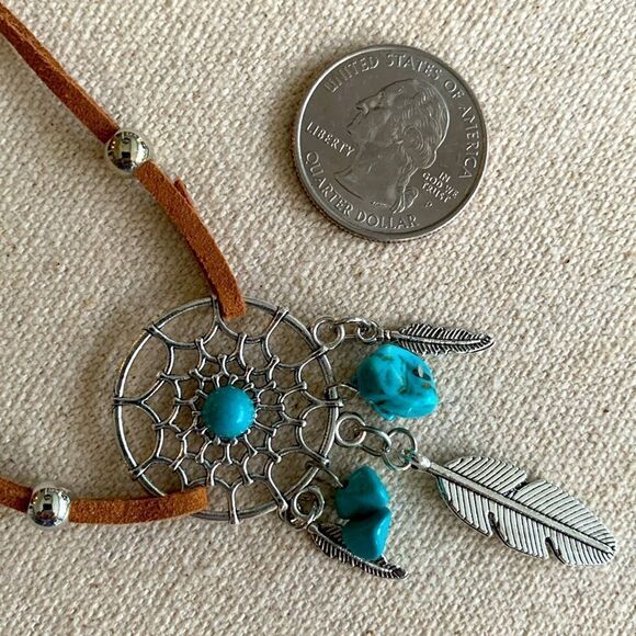 Boho Dreamcatcher Style Pendant Necklace with Turquoise Accent – Western Design - Picture 5 of 10